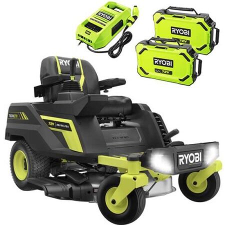 Ryobi ZTRX76 - Tondeuse autoportée à batterie et rayon de braquage zéro - 72V/20 Ah coupe de 76 cm - 2en1